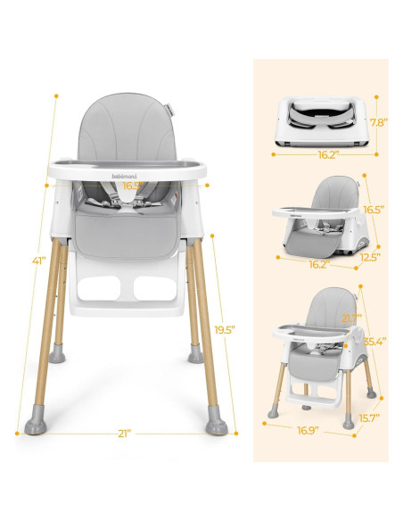 Silla Alta Convertible 3 en 1 para Bebés - Gris
