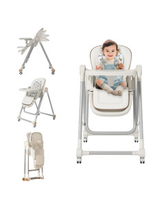 Silla Alta Portátil para Bebé Ajustable con Cojín PU
