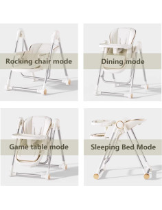 Silla Alta Portátil para Bebé Ajustable con Cojín PU 2