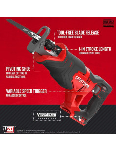 Sierra Recíproca Inalámbrica CRAFTSMAN V20 20V 3000 RPM 2