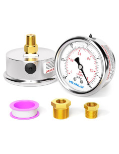 Manómetro de Vacío MEANLIN 1/8" NPT 2.5" Acero Inoxidable