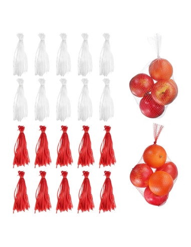 100 Bolsas de Malla Nylon Reutilizables uxcell 30 cm Blanco/Rojo