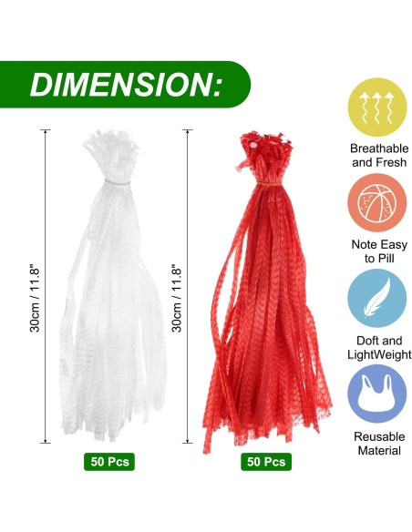 100 Bolsas de Malla Nylon Reutilizables uxcell 30 cm Blanco/Rojo