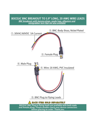 Cables de Prueba BNC BOCEUC 150mm 5A para Multímetro
