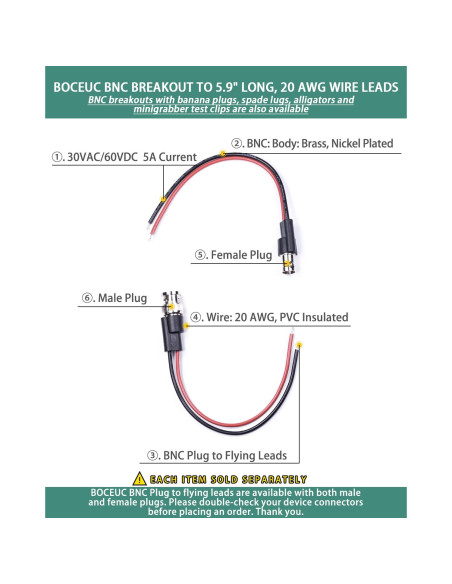 Cables de Prueba BNC BOCEUC 150mm 5A para Multímetro