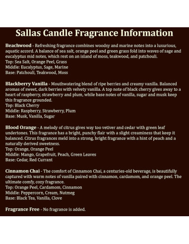 Vela Ecológica de Cera de Soja Sallas 4oz y 9oz Aromas Variados