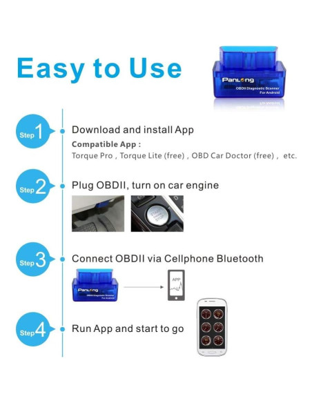 Escáner OBD2 Bluetooth Panlong para Android - Lector de Códigos