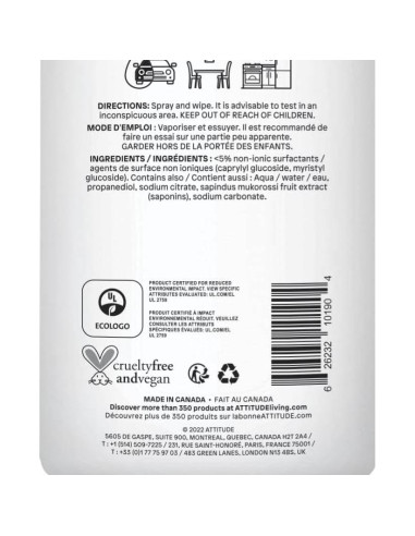 Limpiador Multiuso ATTITUDE 800 ml Vegano EWG Verificado