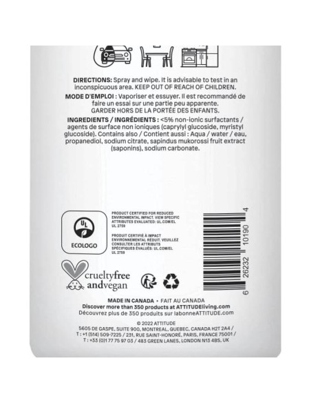 Limpiador Multiuso ATTITUDE 800 ml Vegano EWG Verificado