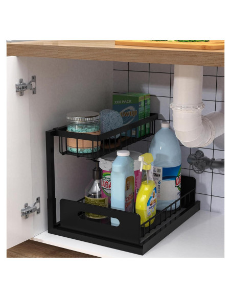 Organizador Bajo Fregadero Bukfen 2 Niveles Deslizante Negro