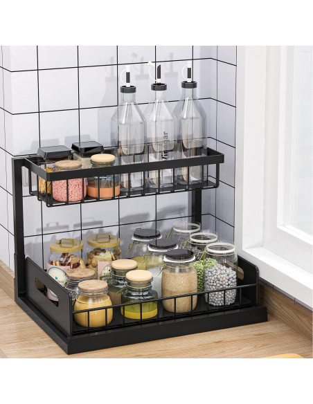 Organizador Bajo Fregadero Bukfen 2 Niveles Deslizante Negro