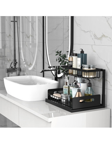 Organizador Bajo Fregadero Bukfen 2 Niveles Deslizante Negro