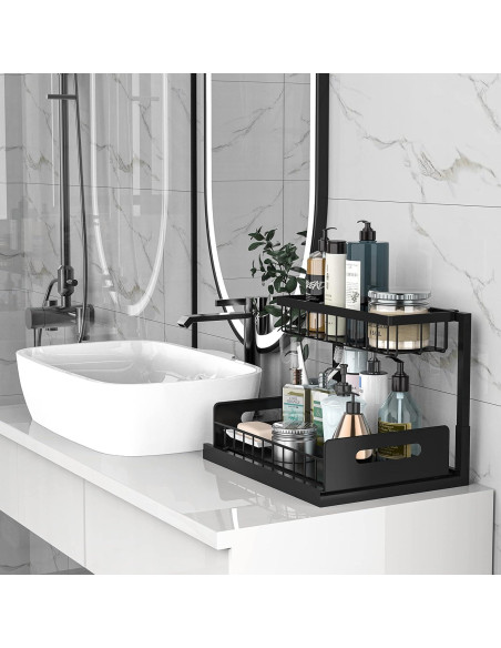 Organizador Bajo Fregadero Bukfen 2 Niveles Deslizante Negro