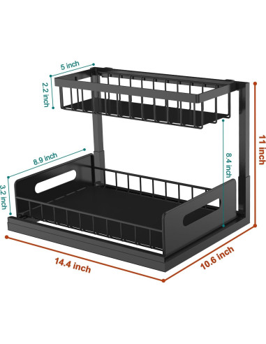 Organizador Bajo Fregadero Bukfen 2 Niveles Deslizante Negro