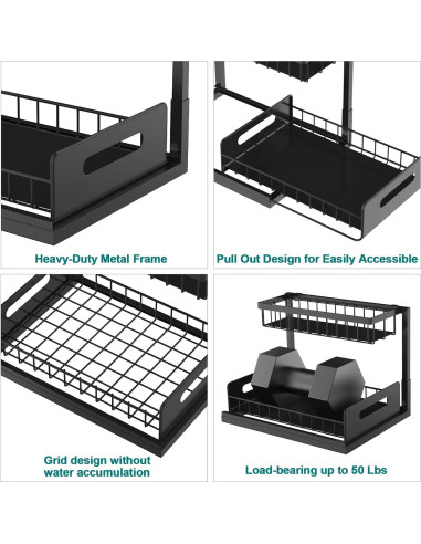 Organizador Bajo Fregadero Bukfen 2 Niveles Deslizante Negro