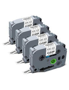 4 Cintas de Etiquetas Brother Tze-131 12mm Negro Transparente