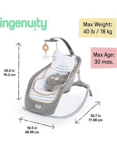 Silla Mecedora Ingenuity Bella Teddy Plegable 0-30 Meses 18 kg