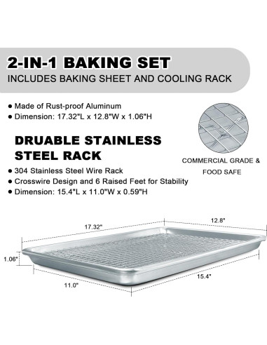 Juego de bandejas para hornear EWFEN 45.72x32.06cm Aluminio