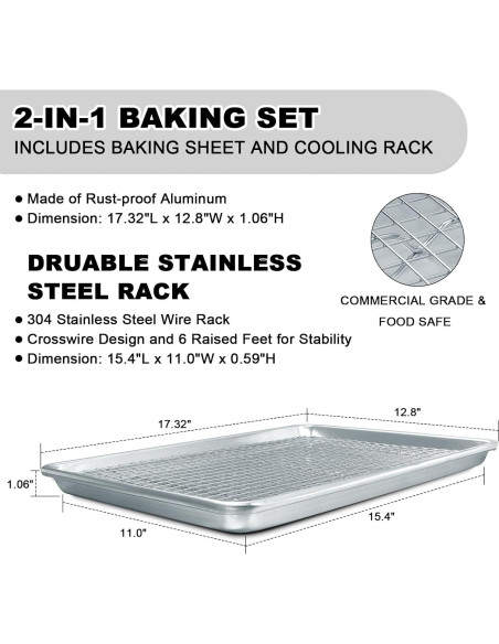 Juego de bandejas para hornear EWFEN 45.72x32.06cm Aluminio