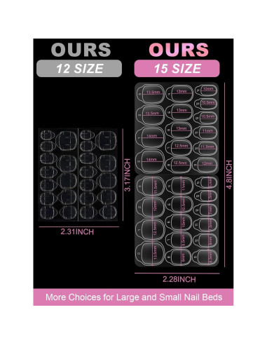 300 Pestañas Adhesivas para Uñas EBANKU Ultra Finas 15 Tamaños