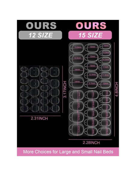 300 Pestañas Adhesivas para Uñas EBANKU Ultra Finas 15 Tamaños