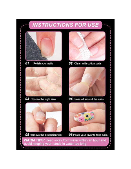 300 Pestañas Adhesivas para Uñas EBANKU Ultra Finas 15 Tamaños