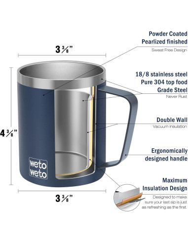 Taza de Café Aislada al Vacío WETOWETO 414 ml Azul Marino