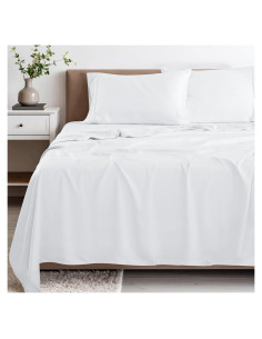 Juego de Sábanas Individual 300 Hilos Rayón de Bambú Superior Blanco