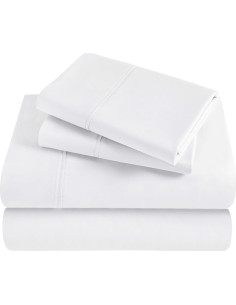 Juego de Sábanas Individual 300 Hilos Rayón de Bambú Superior Blanco 2