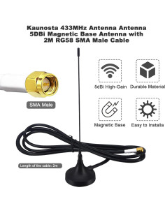Antena 433 MHz Kaunosta 5dBi Omnidireccional 2M SMA 2