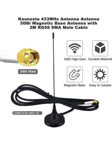 Antena 433 MHz Kaunosta 5dBi Omnidireccional 2M SMA