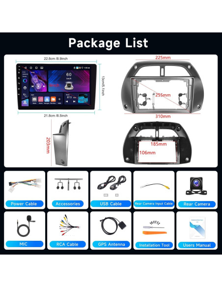 Estéreo Android 9" Hodozzy para Toyota RAV4 2001-2006 4G+64G