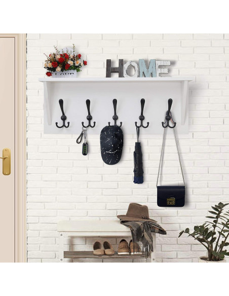 Estante de abrigo Dseap 60.96 cm con 5 ganchos triples - Madera