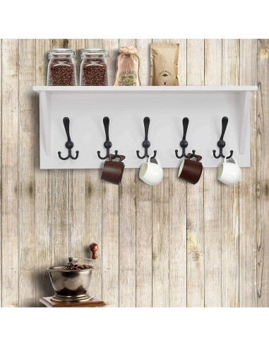 Estante de abrigo Dseap 60.96 cm con 5 ganchos triples - Madera