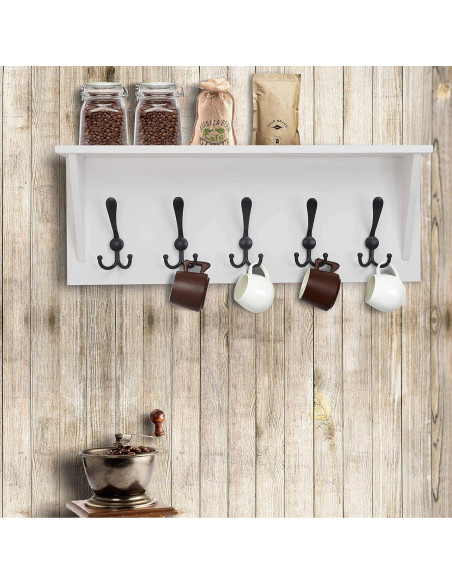 Estante de abrigo Dseap 60.96 cm con 5 ganchos triples - Madera