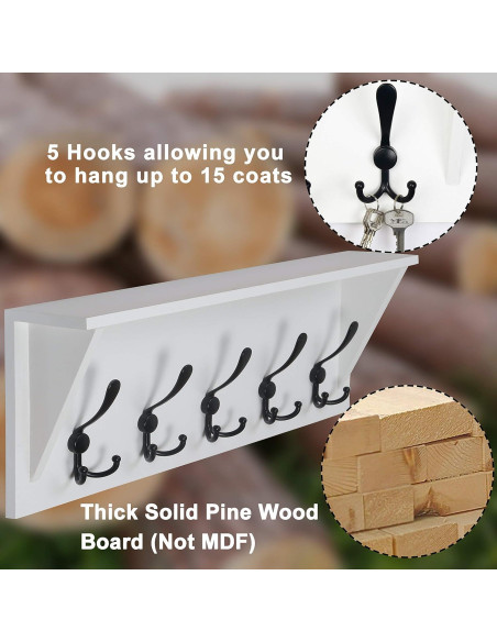 Estante de abrigo Dseap 60.96 cm con 5 ganchos triples - Madera