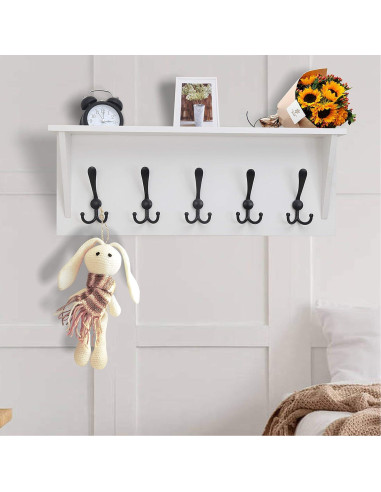 Estante de abrigo Dseap 60.96 cm con 5 ganchos triples - Madera