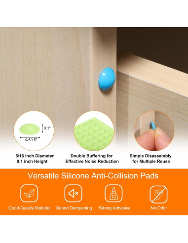 100 Topes de Puerta Adhesivos uxcell 8mm Diámetro Silicona Verde