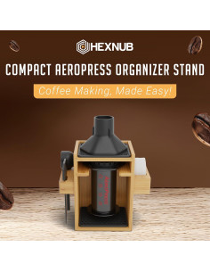 Soporte Organizador AeroPress HEXNUB - Caddy de Bambú 21.8x19.8cm 2