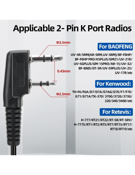 Auriculares Baofeng 2 Pin con Micrófono para Walkie Talkie