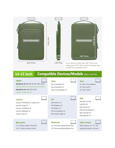 Funda para Laptop 14-15" HYZUO Verde Hierba Resistente al Agua