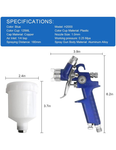 Pistola de Pulverización HVLP Tosucs H2000 1.0mm 125ml