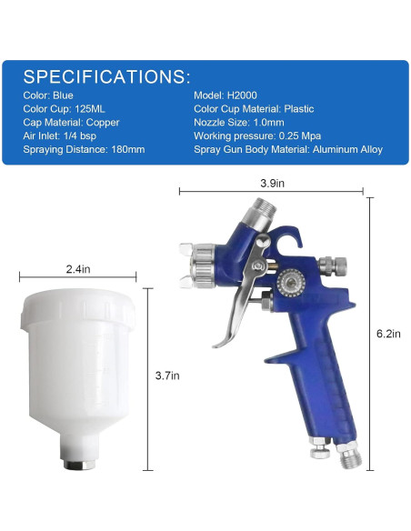 Pistola de Pulverización HVLP Tosucs H2000 1.0mm 125ml
