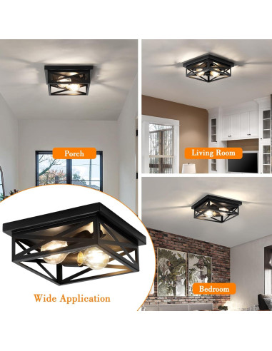 Luz de Techo Montada en Superficie DIKAIDA 2 Luces Negro