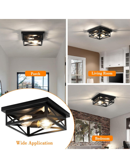 Luz de Techo Montada en Superficie DIKAIDA 2 Luces Negro