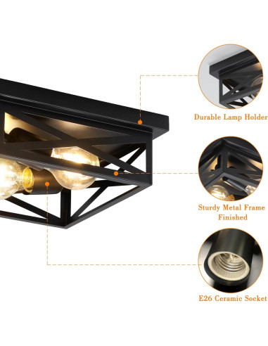 Luz de Techo Montada en Superficie DIKAIDA 2 Luces Negro