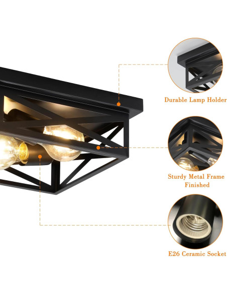 Luz de Techo Montada en Superficie DIKAIDA 2 Luces Negro