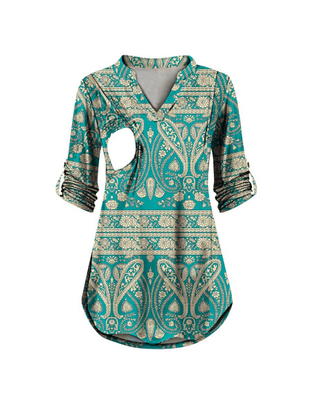 Camiseta de Lactancia Manga Larga Mujer H9916 Verde