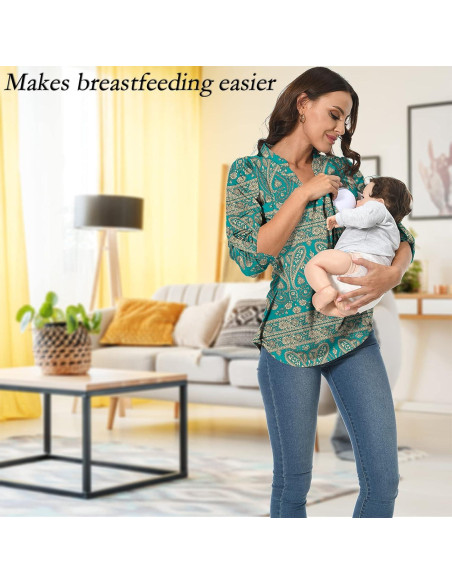 Camiseta de Lactancia Manga Larga Mujer H9916 Verde