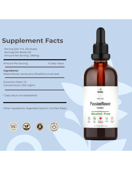 Tintura de Flor de Pasión Herbity 50 ml - Sin Alcohol, Vegana